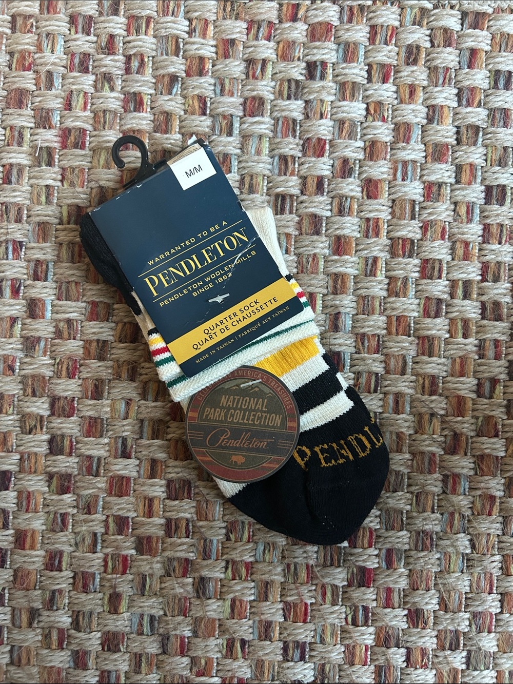 Pendleton Black, White, Yellow & Green Striped Quarter Socks